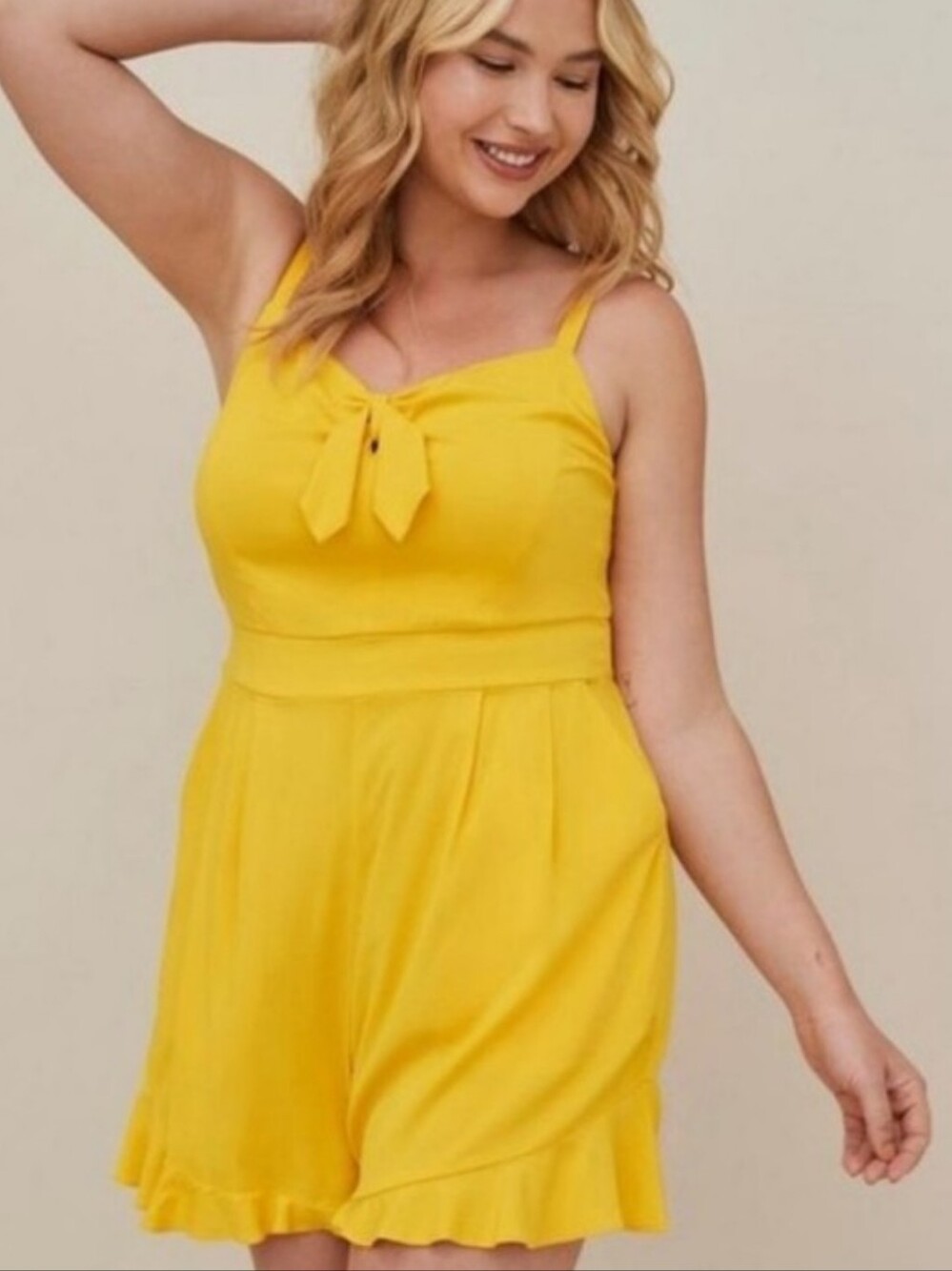Torrid Challis Tie-Front Romper Sulphur Ruffle Hem 2X